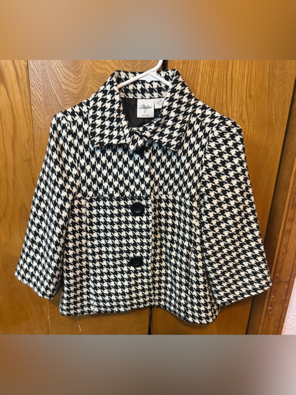Studio Black & White Houndstooth Cropped Pea Coat